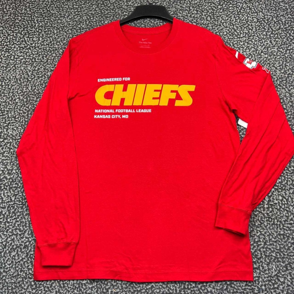 Nike Kansas City Chiefs NFL Shirt Men Large Red Long Sleeve Crewneck Cotton New